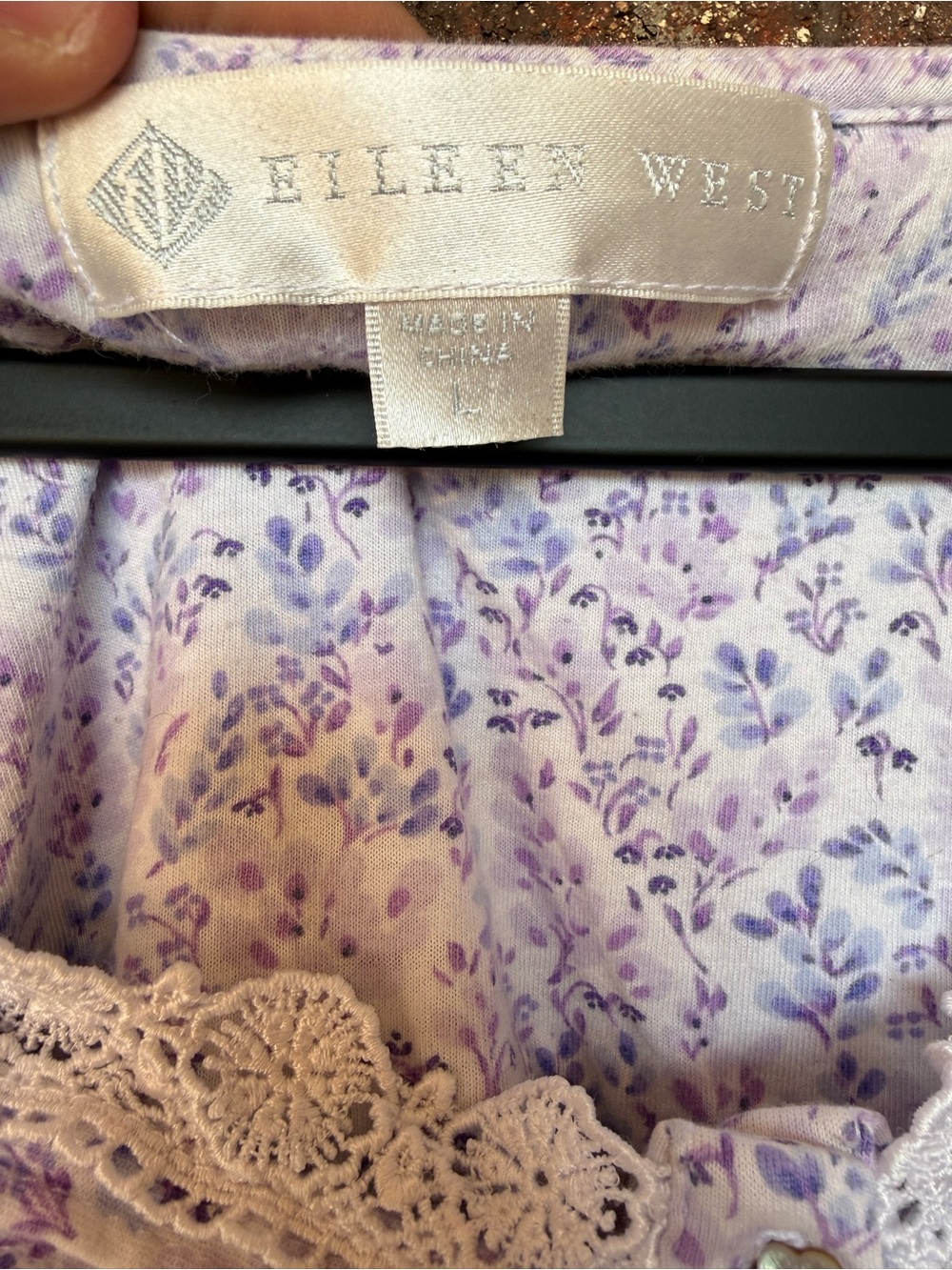 Eileen West Lavender Floral Lace-Trim Nightgown Size Large - Picture 3 of 6